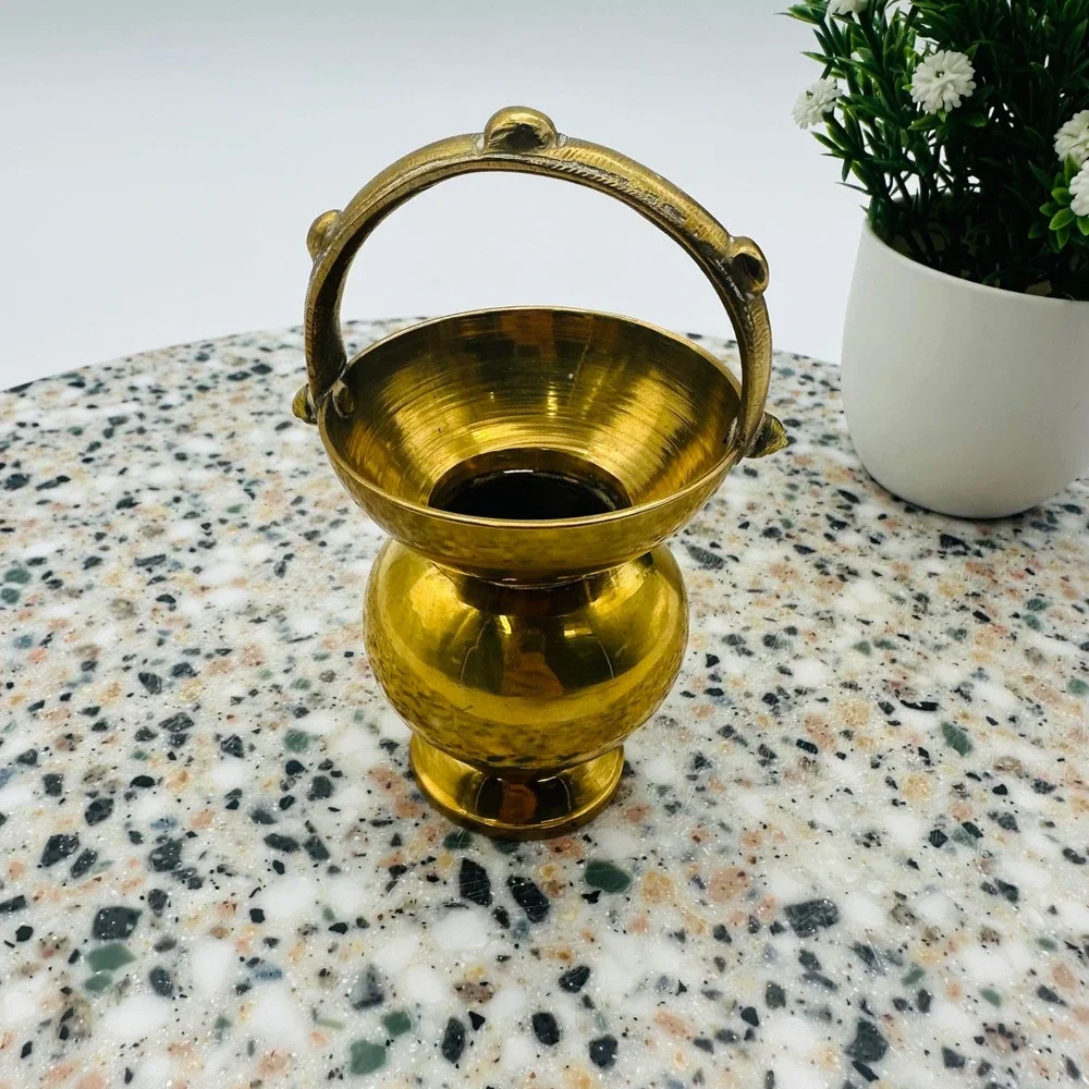 Vintage Solid Brass Miniature Kamandalu Water Bowl Pot Gold Color Small Vase 4